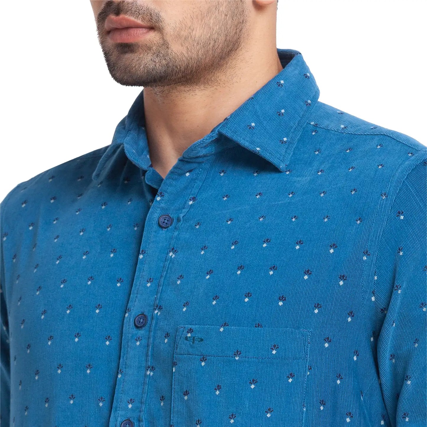 Men Blue Tailored Fit Print Cotton Full Sleeve Shirts