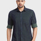 Men Green Tailored Fit Stripe Cotton Full Sleeve Shirts