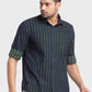 Men Green Tailored Fit Stripe Cotton Full Sleeve Shirts