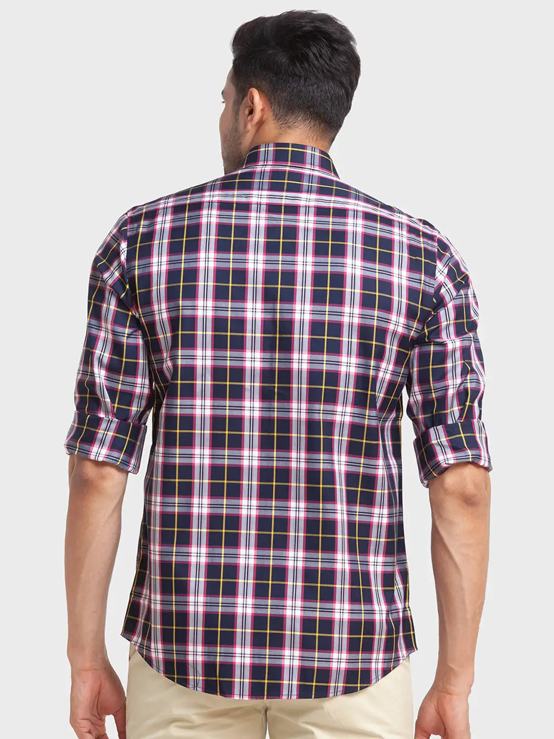 Men Blue Tailored Fit Checks Cotton Full Sleeve Shirts