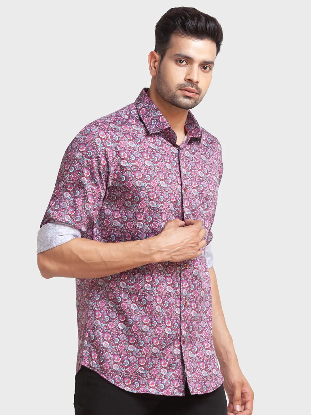 Men Red Tailored Fit Print Cotton Full Sleeve Shirts