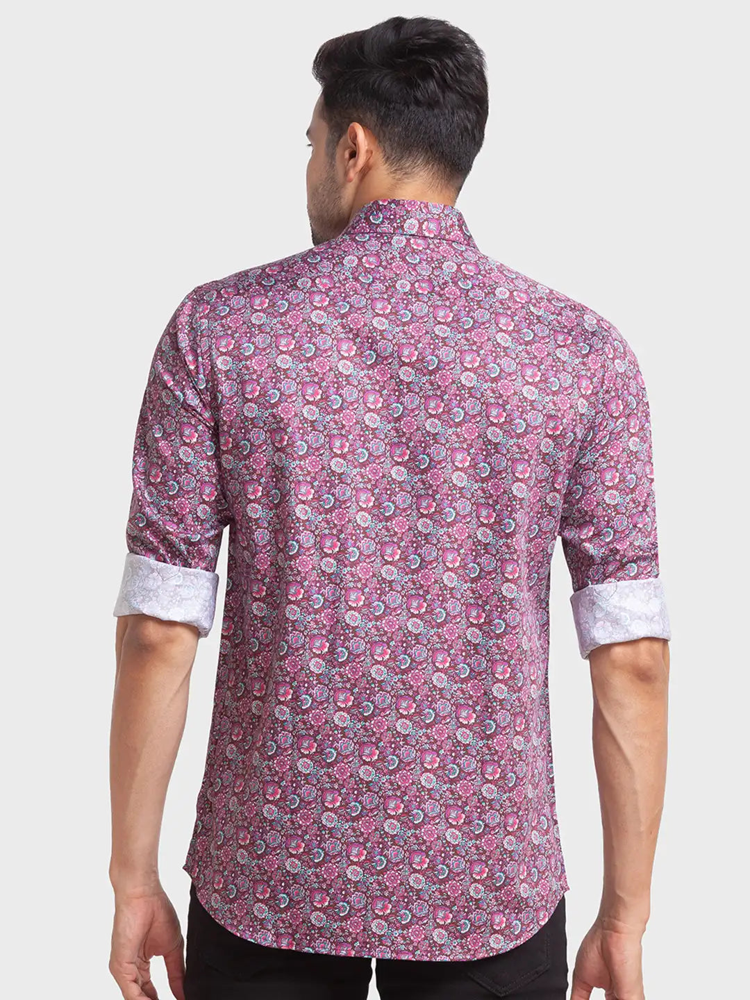 Men Red Tailored Fit Print Cotton Full Sleeve Shirts
