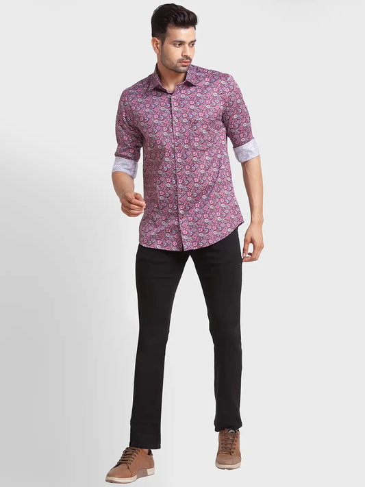 Men Red Tailored Fit Print Cotton Full Sleeve Shirts