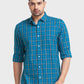 Men Petrol Tailored Fit Checks Cotton Blend Full Sleeve Shirts