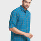 Men Petrol Tailored Fit Checks Cotton Blend Full Sleeve Shirts