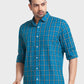 Men Petrol Tailored Fit Checks Cotton Blend Full Sleeve Shirts