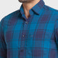 Men Petrol Tailored Fit Checks Cotton Full Sleeve Shirts