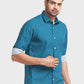 Men Petrol Tailored Fit Print Cotton Full Sleeve Shirts