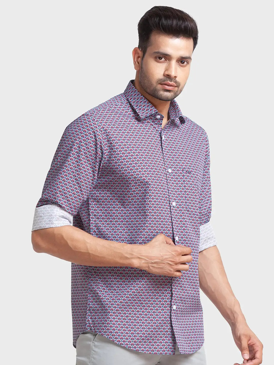 Men Blue Tailored Fit Print Cotton Full Sleeve Shirts