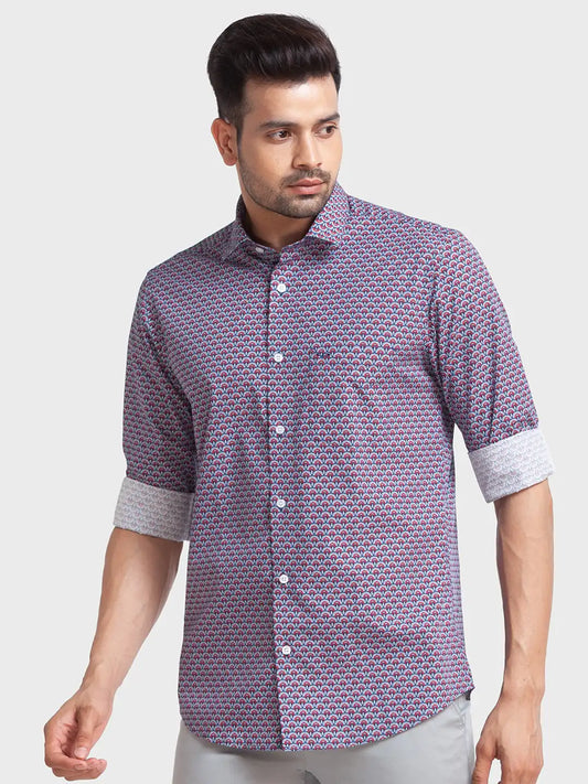 Men Blue Tailored Fit Print Cotton Full Sleeve Shirts