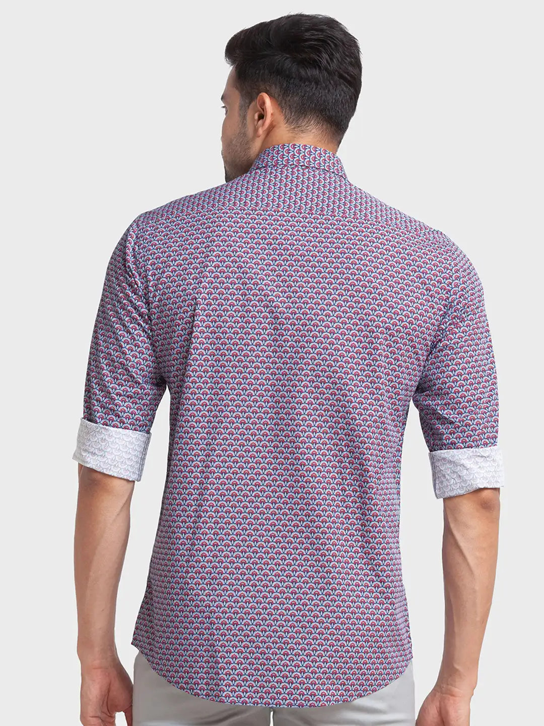 Men Blue Tailored Fit Print Cotton Full Sleeve Shirts