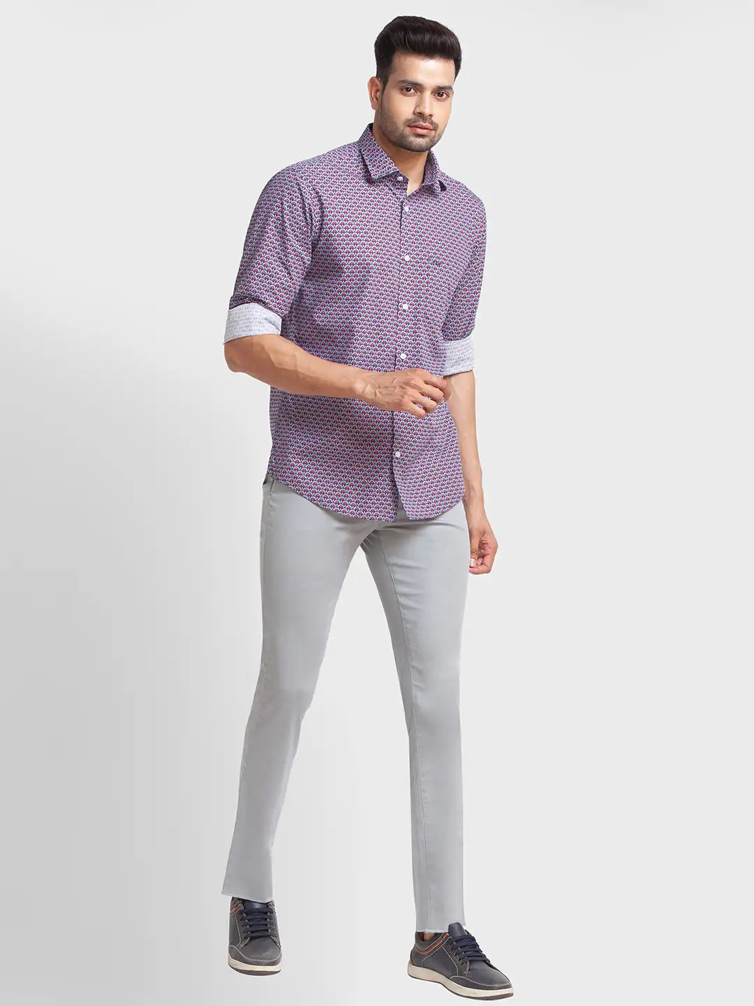 Men Blue Tailored Fit Print Cotton Full Sleeve Shirts