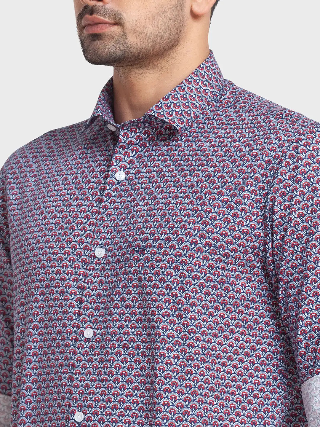 Men Blue Tailored Fit Print Cotton Full Sleeve Shirts