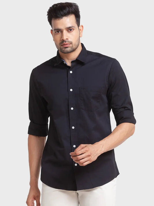 Men Black Tailored Fit Solid Cotton Full Sleeve Shirts
