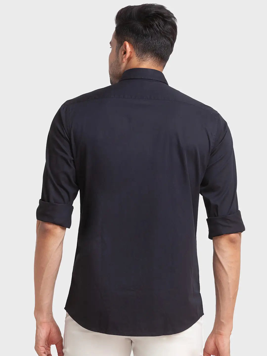 Men Black Tailored Fit Solid Cotton Full Sleeve Shirts