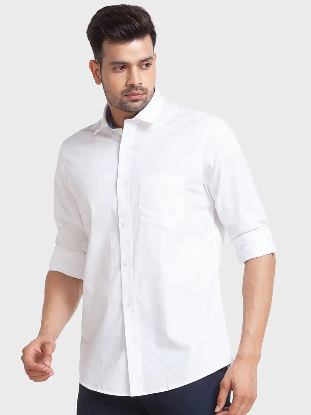 Men White Tailored Fit Solid Cotton Full Sleeve Shirts – MyRaymond
