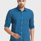 Men Blue Tailored Fit Checks Cotton Blend Full Sleeve Shirts