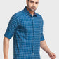 Men Blue Tailored Fit Checks Cotton Blend Full Sleeve Shirts