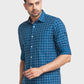 Men Blue Tailored Fit Checks Cotton Blend Full Sleeve Shirts