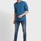 Men Blue Tailored Fit Checks Cotton Blend Full Sleeve Shirts