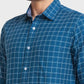 Men Blue Tailored Fit Checks Cotton Blend Full Sleeve Shirts