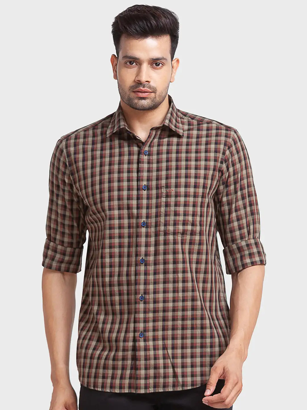 Men Green Tailored Fit Checks Cotton Full Sleeve Shirts