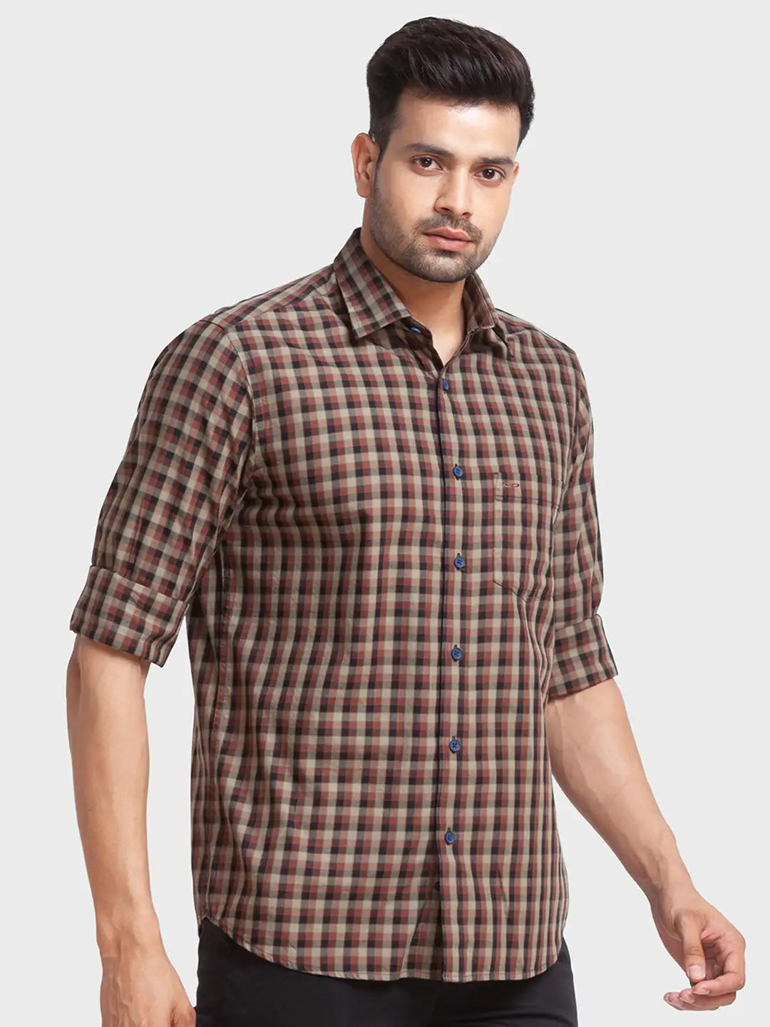Men Green Tailored Fit Checks Cotton Full Sleeve Shirts