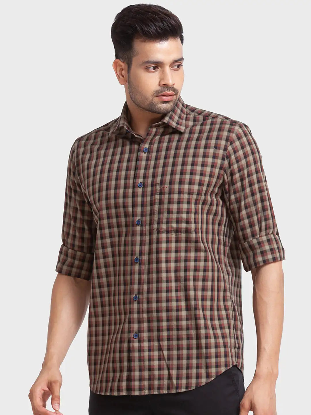 Men Green Tailored Fit Checks Cotton Full Sleeve Shirts