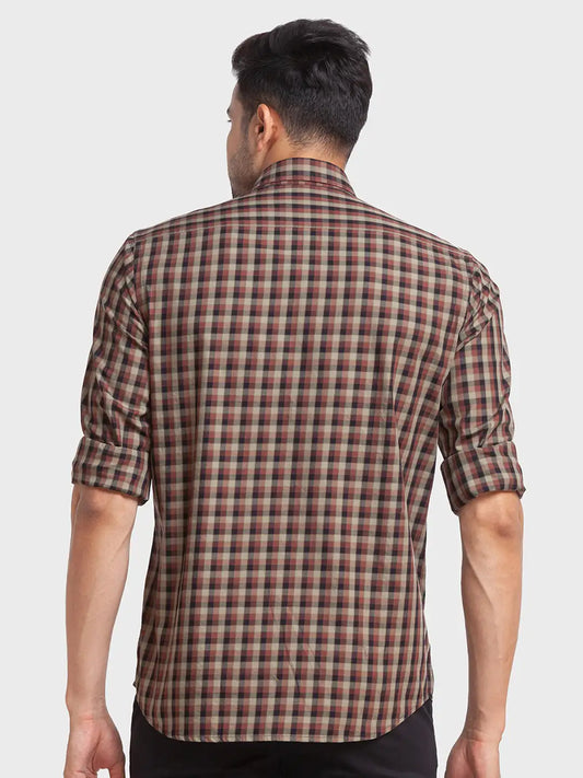 Men Green Tailored Fit Checks Cotton Full Sleeve Shirts