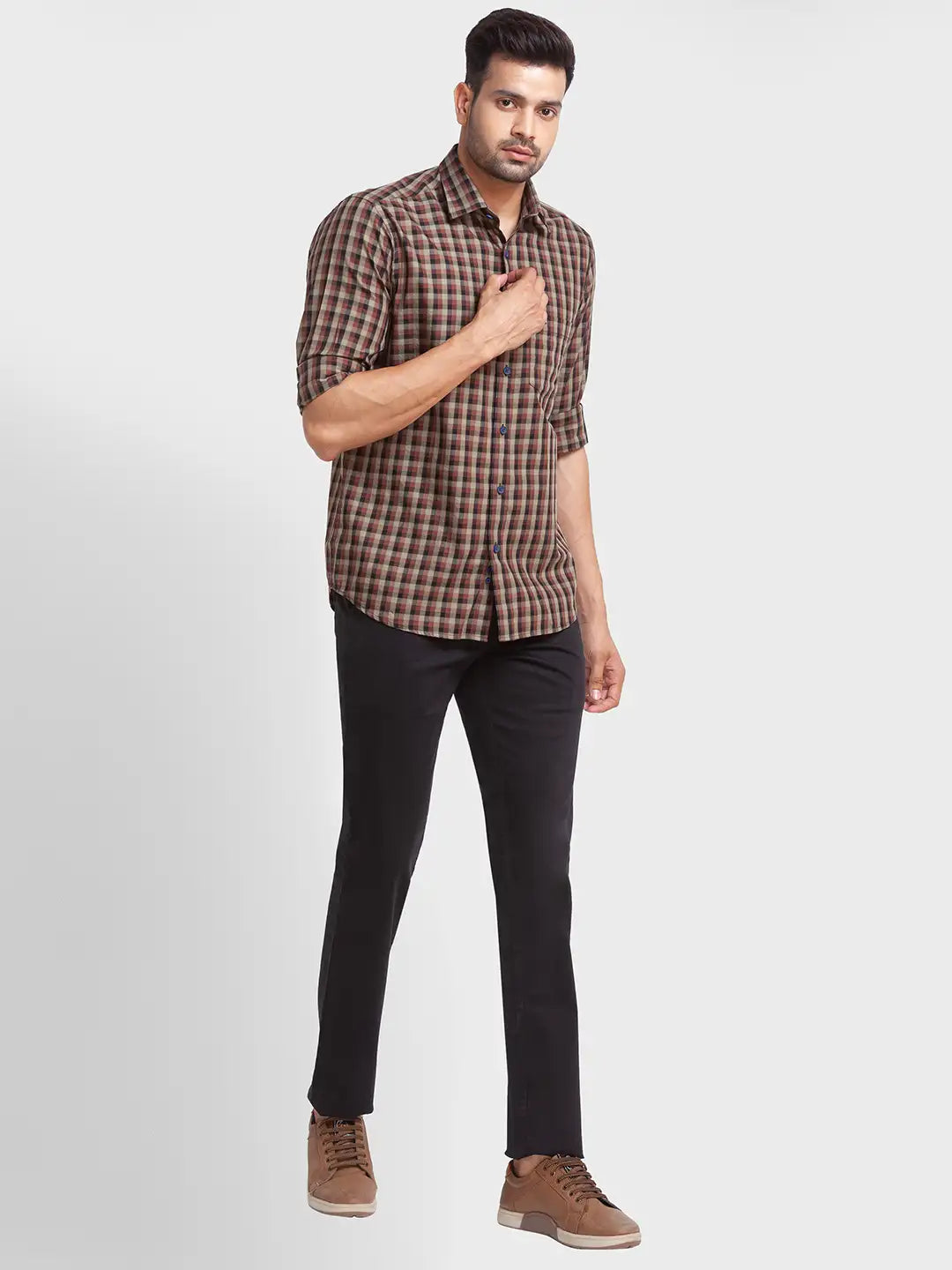 Men Green Tailored Fit Checks Cotton Full Sleeve Shirts