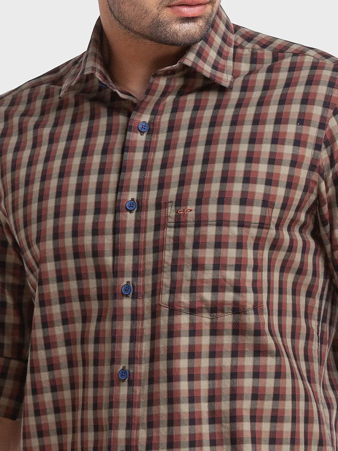 Men Green Tailored Fit Checks Cotton Full Sleeve Shirts