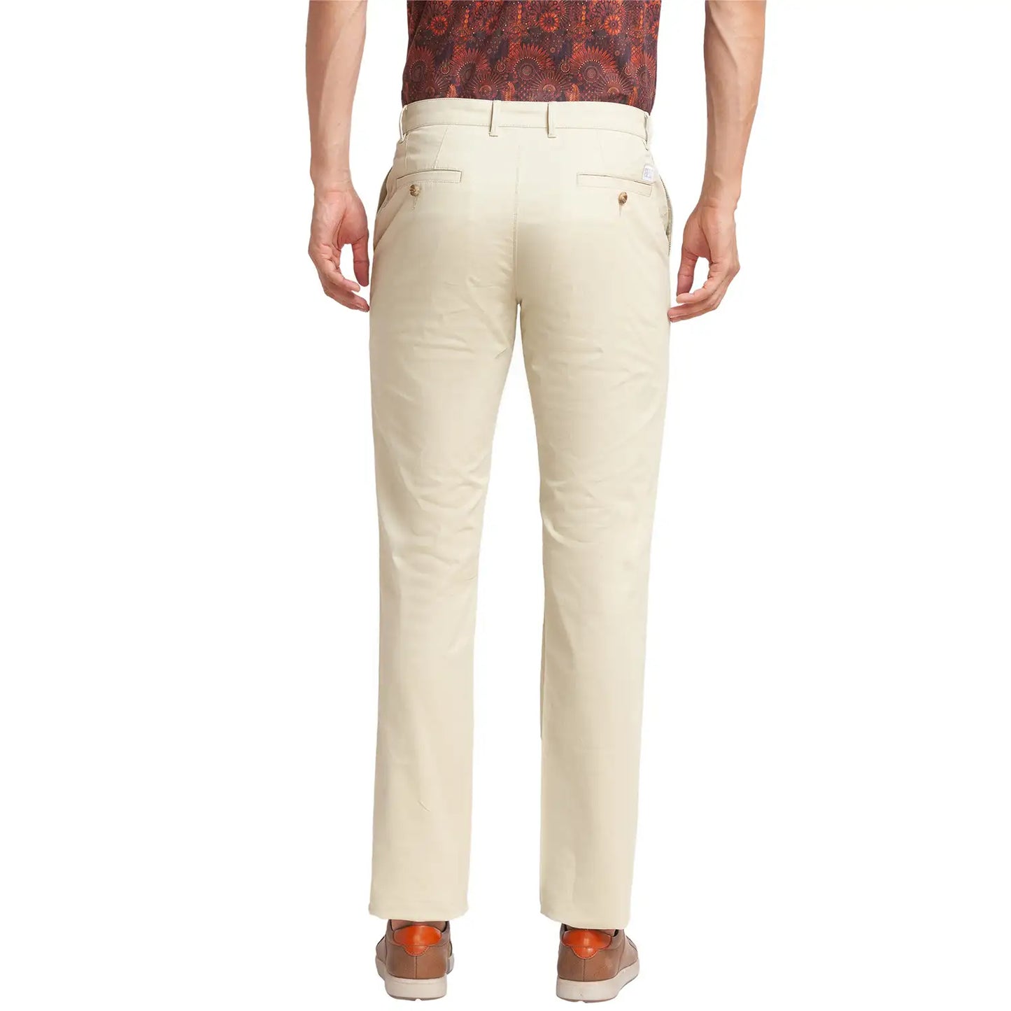 Men Fawn Contemporary Fit Solid Piece Dyed Cotton Blend Trouser