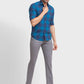 Men Grey Contemporary Fit Solid Piece Dyed Cotton Blend Trouser