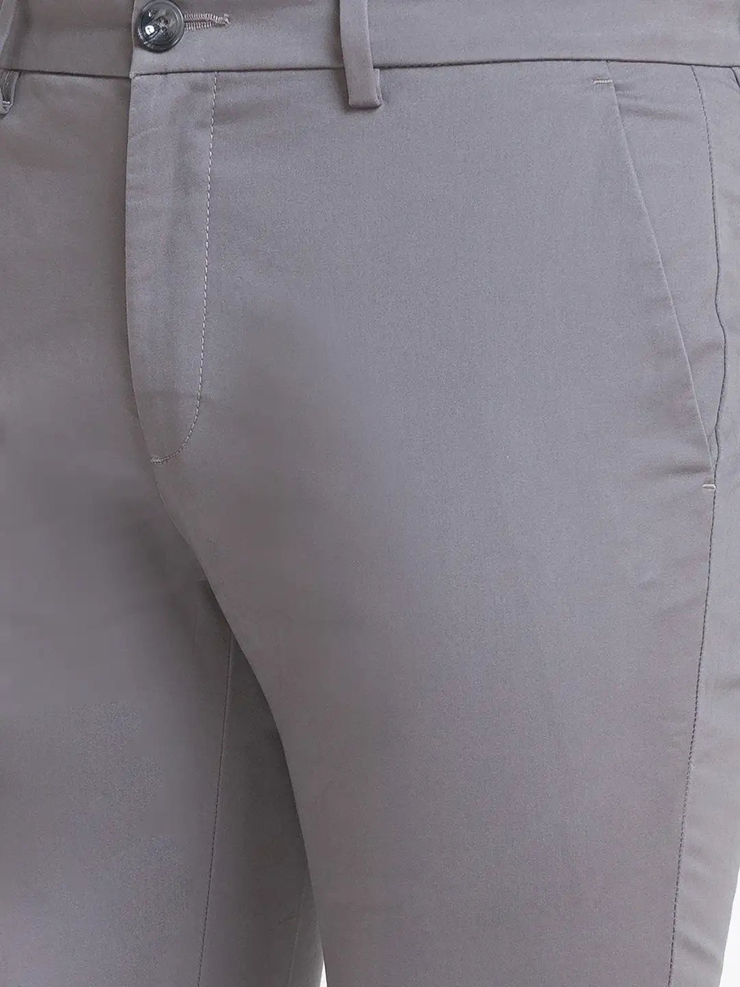 Men Grey Contemporary Fit Solid Piece Dyed Cotton Blend Trouser