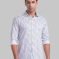 Men White Slim Fit Print Cotton Cut Away Collar Shirts
