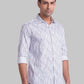 Men White Slim Fit Print Cotton Cut Away Collar Shirts