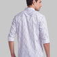 Men White Slim Fit Print Cotton Cut Away Collar Shirts