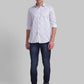 Men White Slim Fit Print Cotton Cut Away Collar Shirts