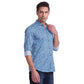 Men Blue Slim Fit Print Cotton Cut Away Collar Shirts
