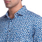 Men Blue Slim Fit Print Cotton Cut Away Collar Shirts