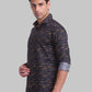 Men Yellow Slim Fit Print Cotton Cut Away Collar Shirts