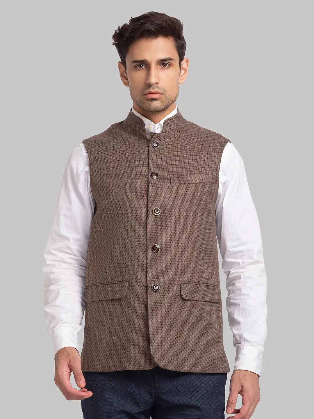 Men Brown Slim Fit Structure Polyester Blend Waist Coat – MyRaymond