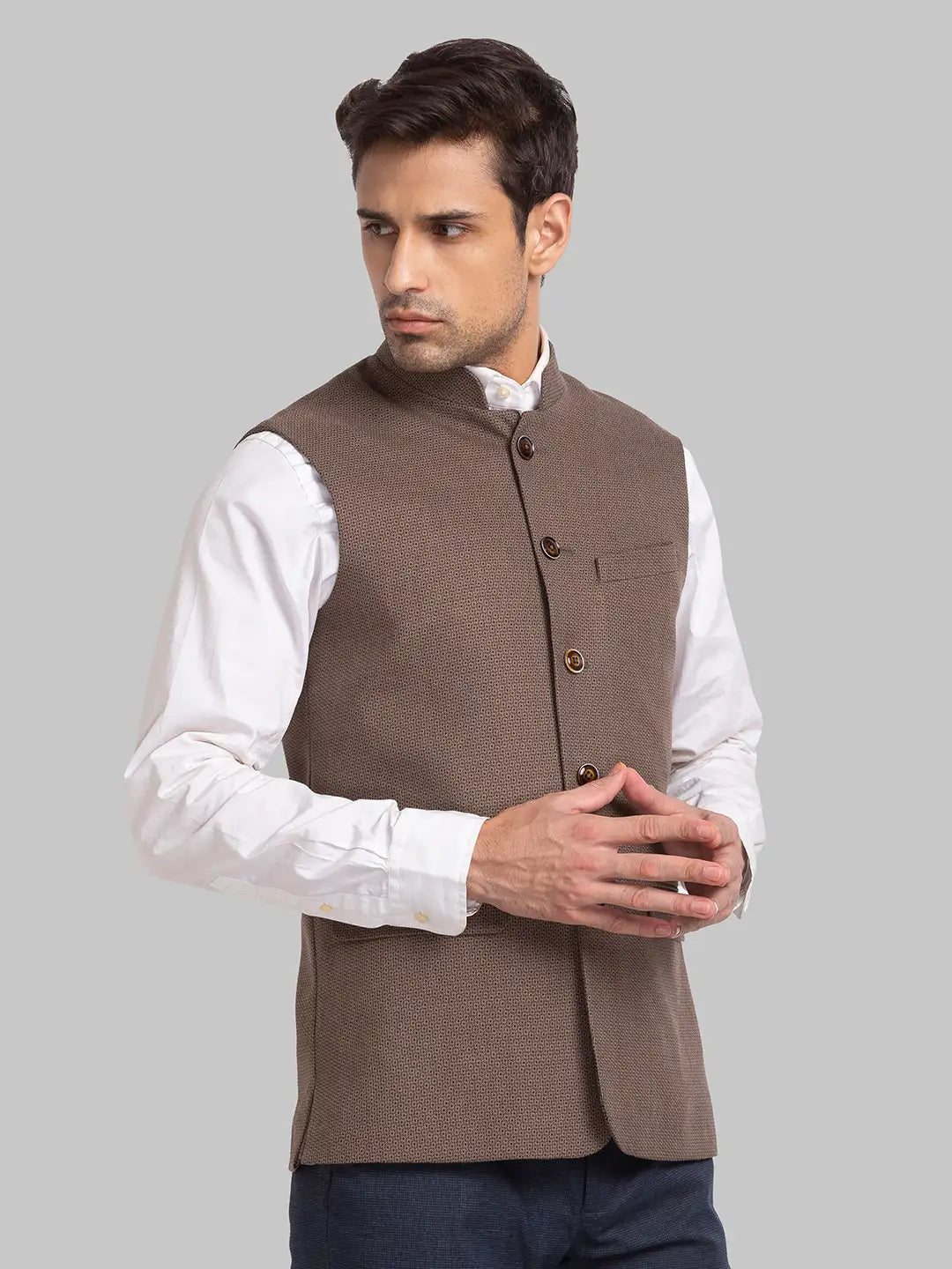 Men Brown Slim Fit Structure Polyester Blend Waist Coat – MyRaymond