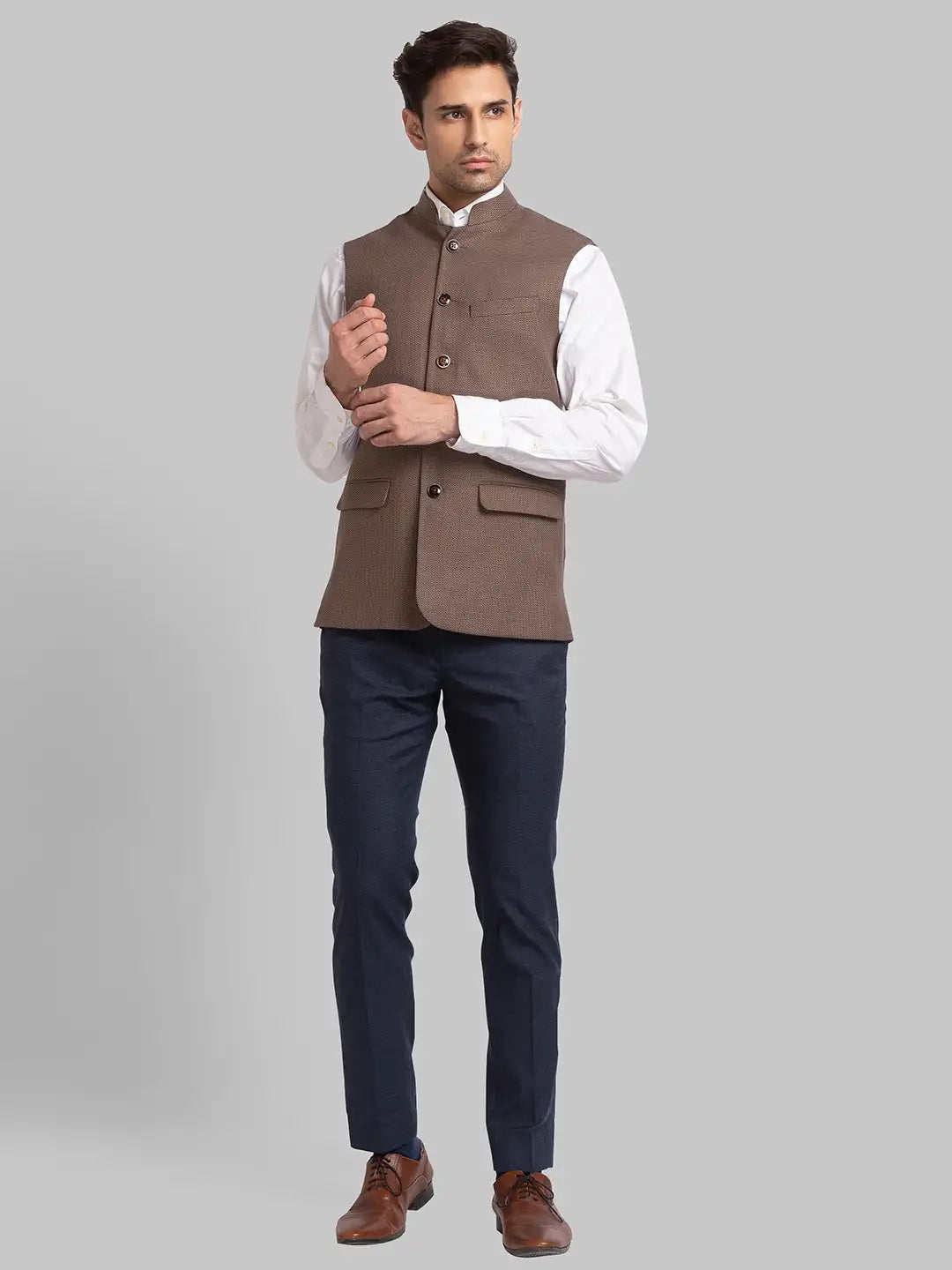 Men Brown Slim Fit Structure Polyester Blend Waist Coat – MyRaymond