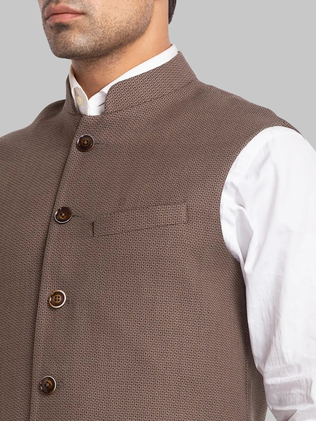 Men Brown Slim Fit Structure Polyester Blend Waist Coat – MyRaymond