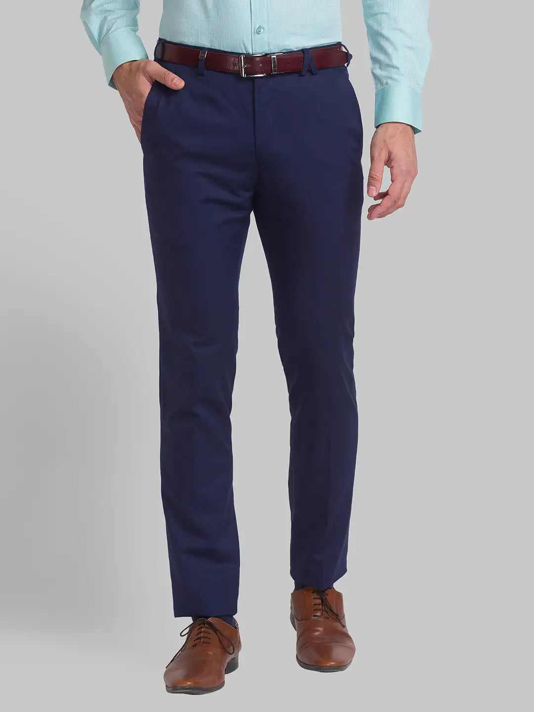 Men Blue Super Slim Fit Solid Polyester Blend Trouser