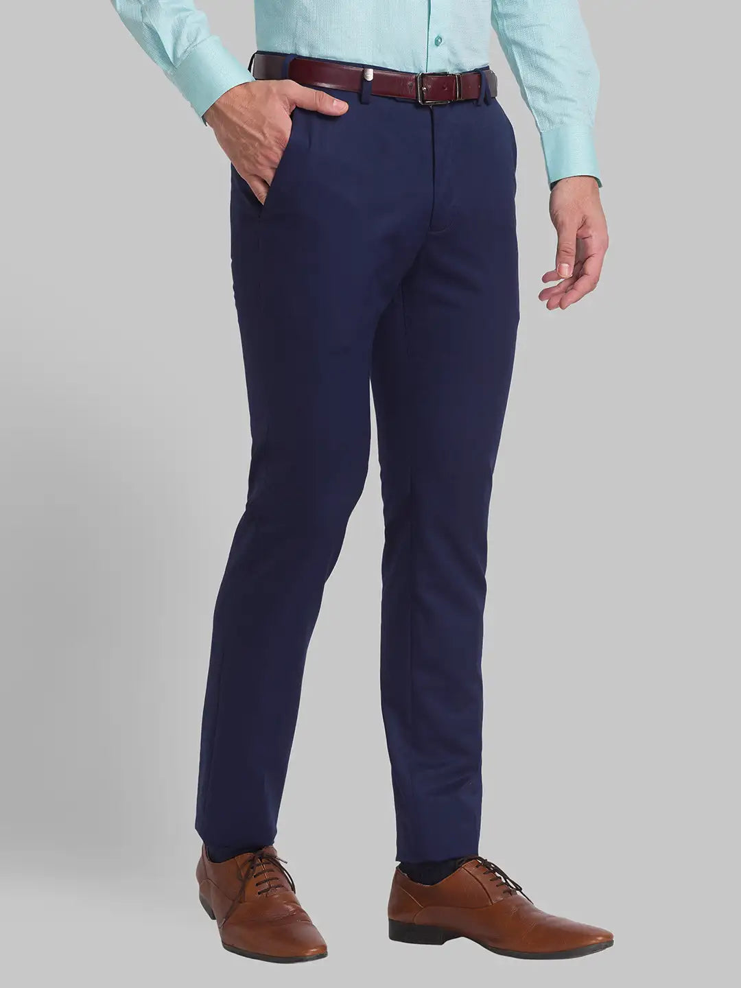 Men Blue Super Slim Fit Solid Polyester Blend Trouser