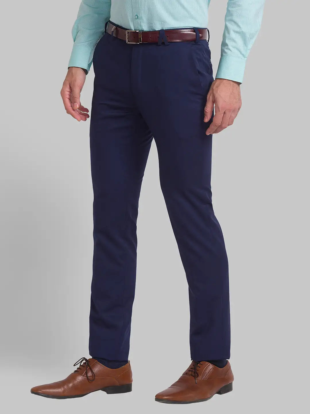 Men Blue Super Slim Fit Solid Polyester Blend Trouser