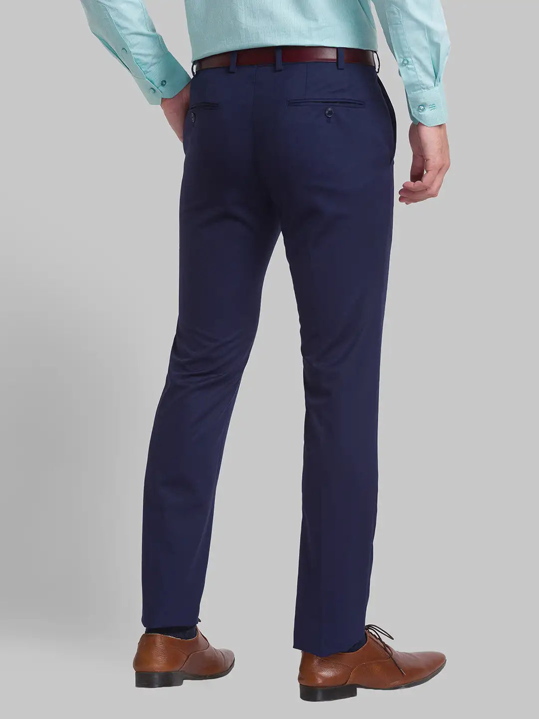 Men Blue Super Slim Fit Solid Polyester Blend Trouser