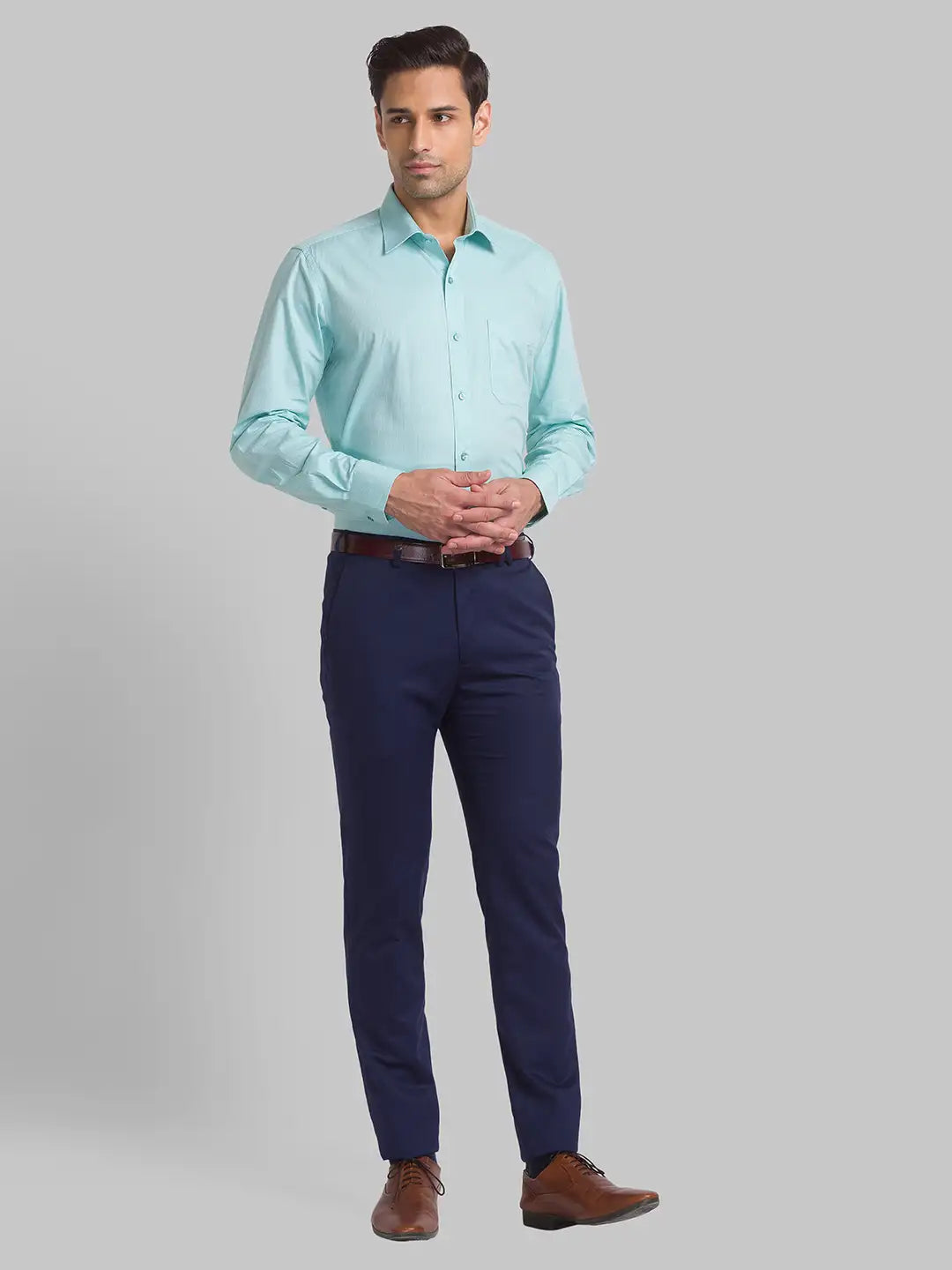 Men Blue Super Slim Fit Solid Polyester Blend Trouser